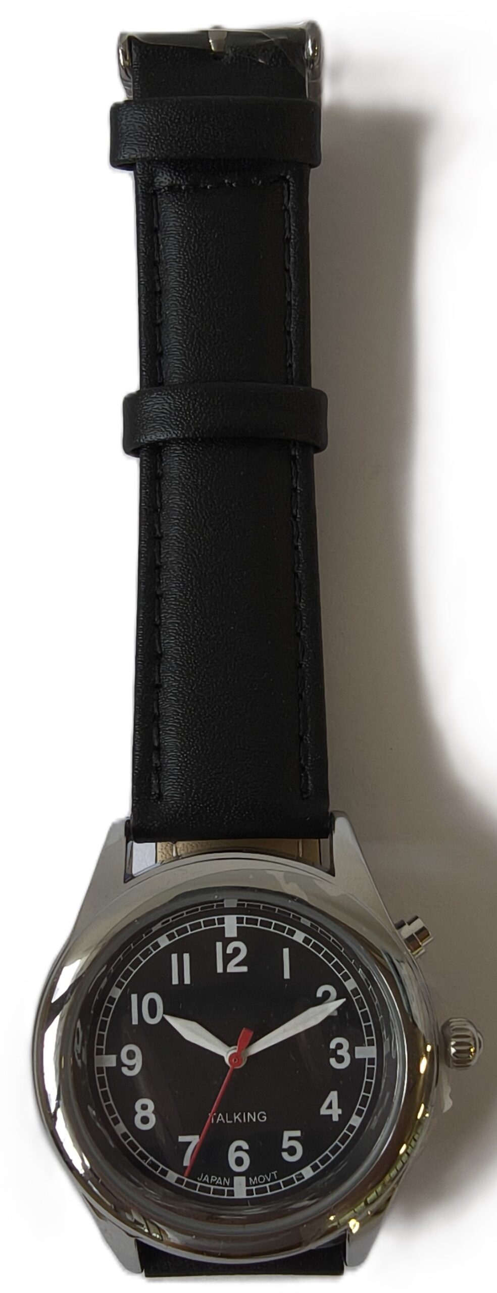 Orologio da polso parlante da uomo con quadrante blu e cinturino in pelle per ciechi, non vedenti e ipovedenti