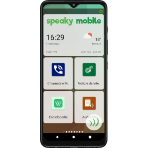 Telefono cellulare Mediavoice Speaky Mobile per ciechi ed ipovedenti. Smartphone dotato di funzionalità avanzate a comandi vocali