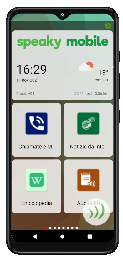 Telefono cellulare Mediavoice Speaky Mobile per ciechi ed ipovedenti. Smartphone dotato di funzionalità avanzate a comandi vocali