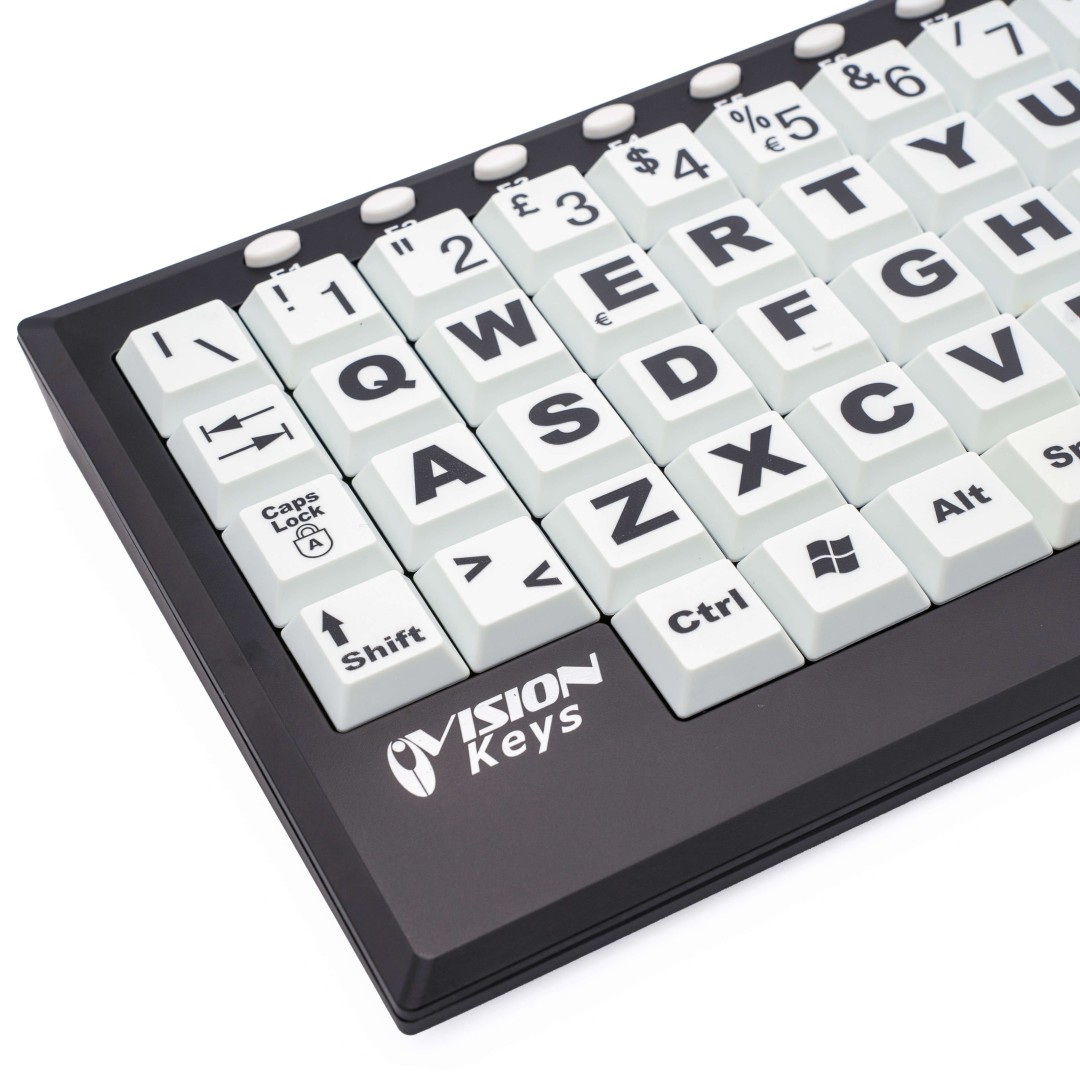 Tastiera espansa bianca e nera Visionkeys per ipovedenti